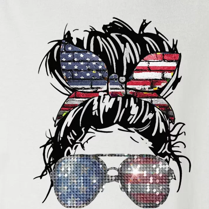 Messy Bun American Flag Glasses 4th Of July Patriotic Toddler Long Sleeve Shirt