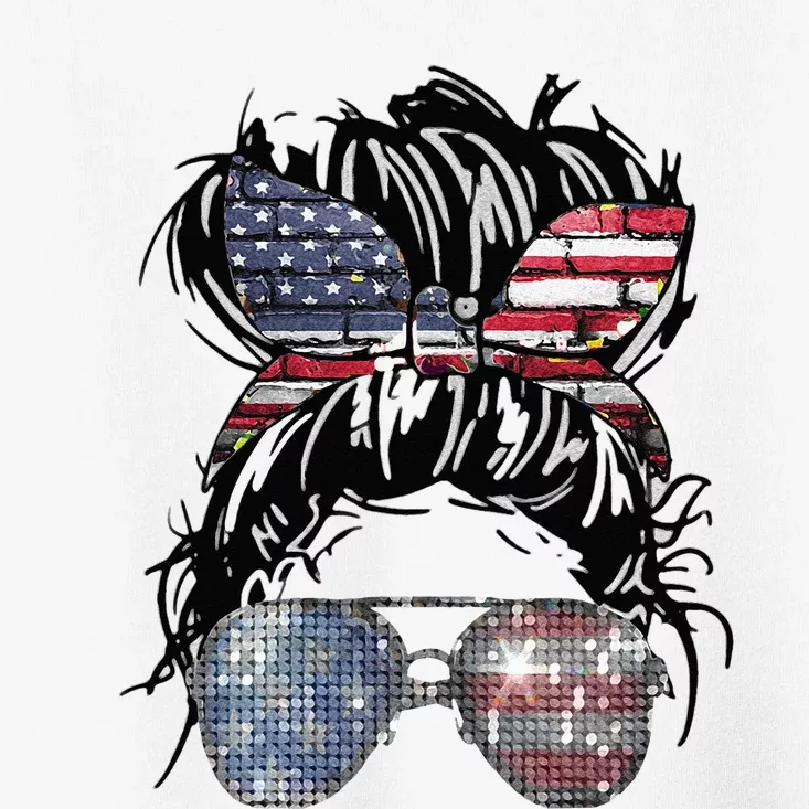 Messy Bun American Flag Glasses 4th Of July Patriotic Toddler T-Shirt