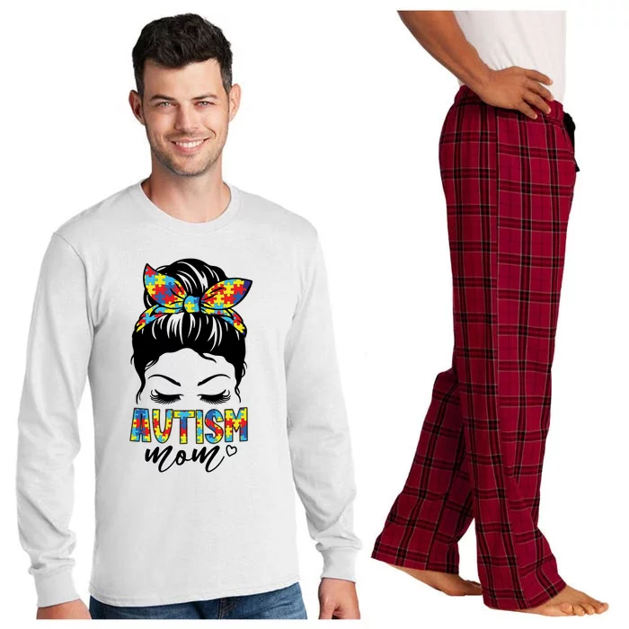 Messy Bun Autism Mom Long Sleeve Pajama Set