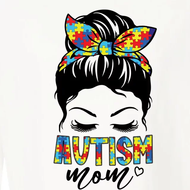 Messy Bun Autism Mom Cropped Pullover Crew