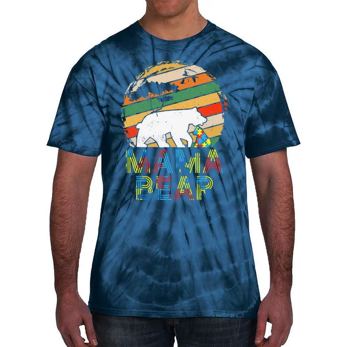 Mama Bear Autism Awareness Retro Vintage Tie-Dye T-Shirt