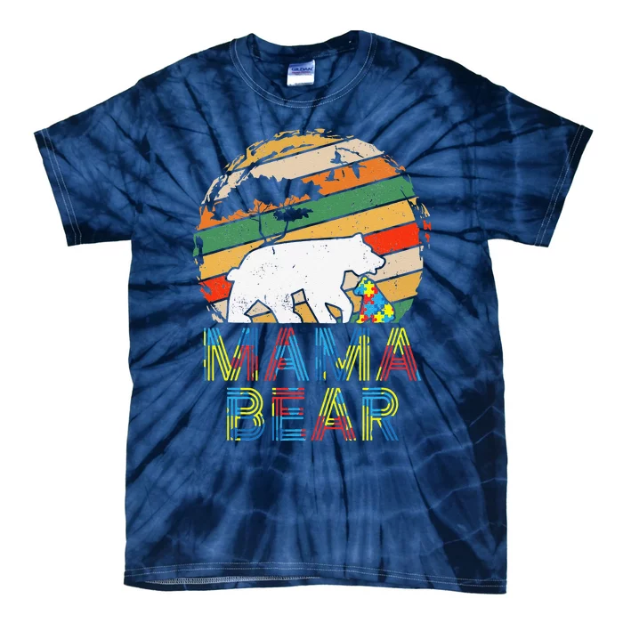 Mama Bear Autism Awareness Retro Vintage Tie-Dye T-Shirt