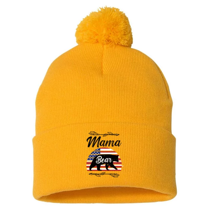 Mama Bear American Flag Funny Gift Pom Pom 12in Knit Beanie