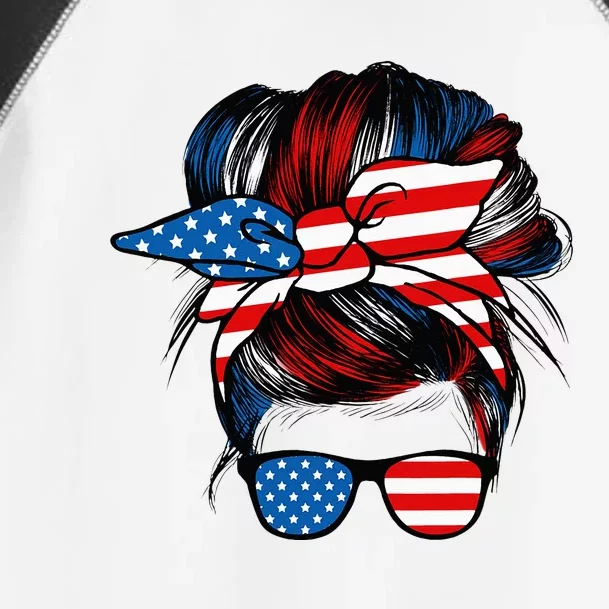 Messy Bun American Flag Glasses 4th Of July Patriotic Mom Toddler Fine Jersey T-Shirt