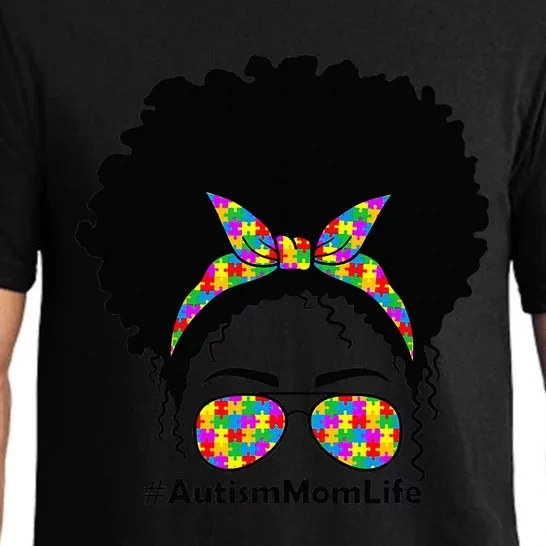 Messy Bun African American Hair Sunglasses Autism Mom Pajama Set