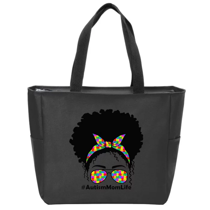 Messy Bun African American Hair Sunglasses Autism Mom Zip Tote Bag