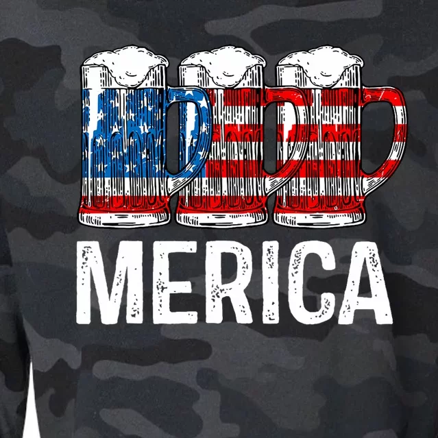 Merica Beer American Flag 4th Of July Cropped Pullover Crew