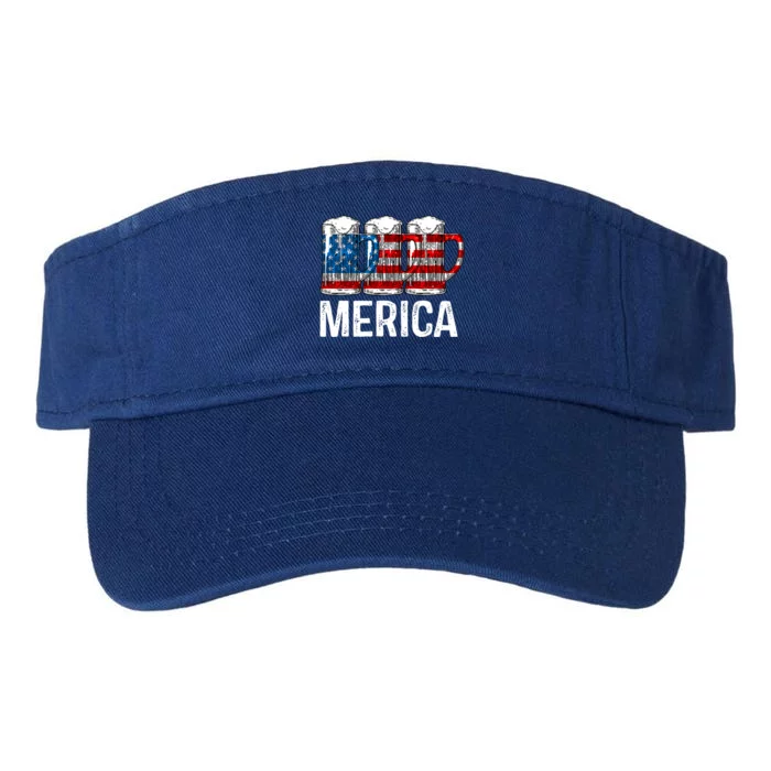 Merica Beer American Flag 4th Of July Valucap Bio-Washed Visor