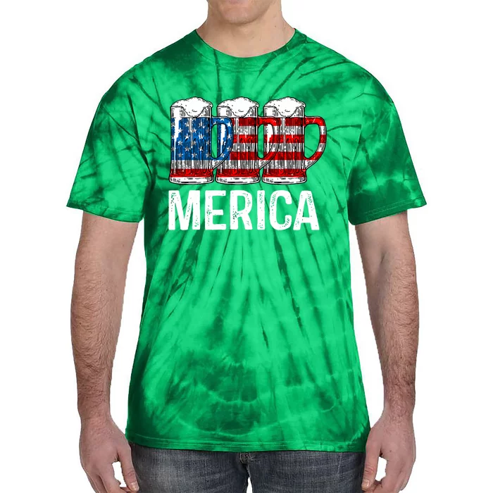 Merica Beer American Flag 4th Of July Tie-Dye T-Shirt