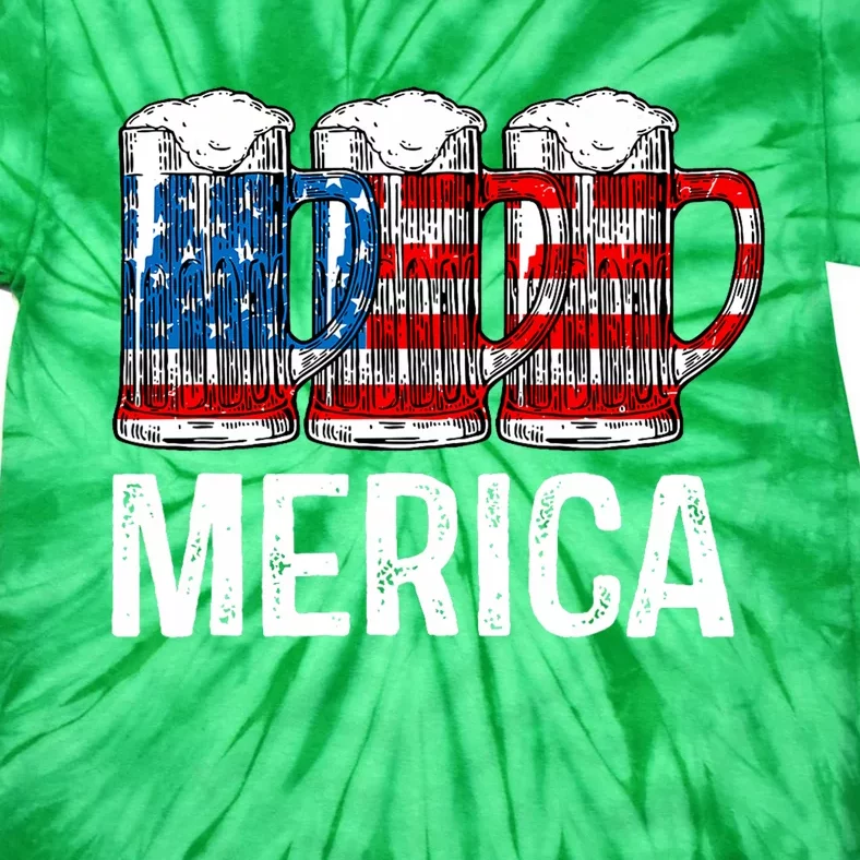 Merica Beer American Flag 4th Of July Tie-Dye T-Shirt