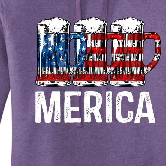 Merica Beer American Flag 4th Of July Women's Pullover Hoodie