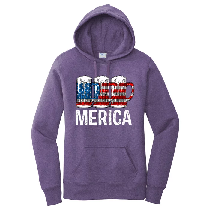 Merica Beer American Flag 4th Of July Women's Pullover Hoodie