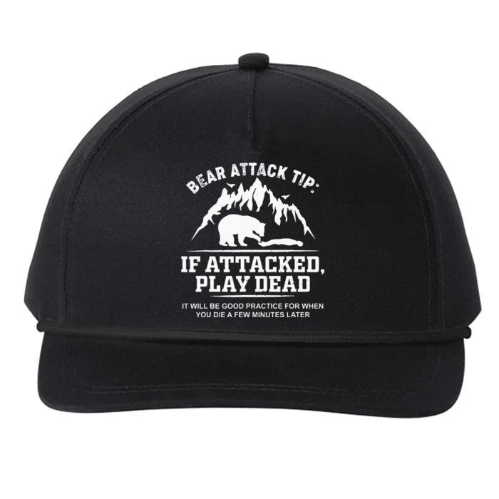 Mountain Bear Attack Tip If Attacked Play Dead Snapback Five-Panel Rope Hat