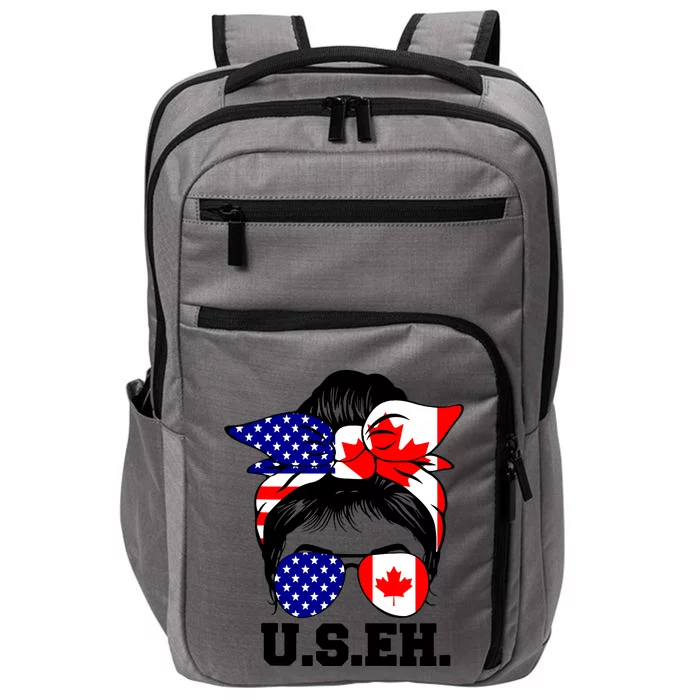 Messy Bun American Canadian Flag Sunglasses Us Eh Canada Day Tank Top Impact Tech Backpack