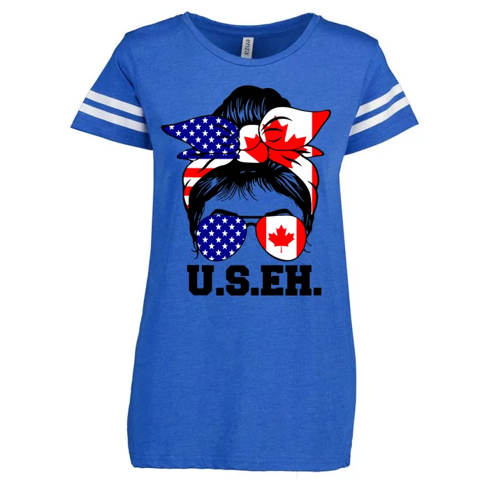 Messy Bun American Canadian Flag Sunglasses Us Eh Canada Day Tank Top Enza Ladies Jersey Football T-Shirt