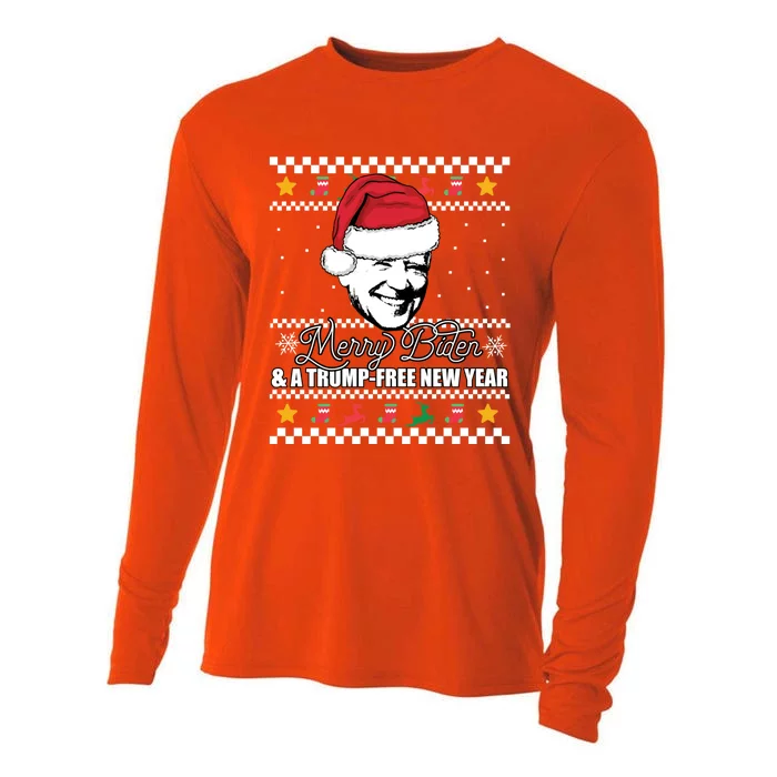 Merry Biden And A Trumpfree New Year Ugly Christmas Gift Cooling Performance Long Sleeve Crew