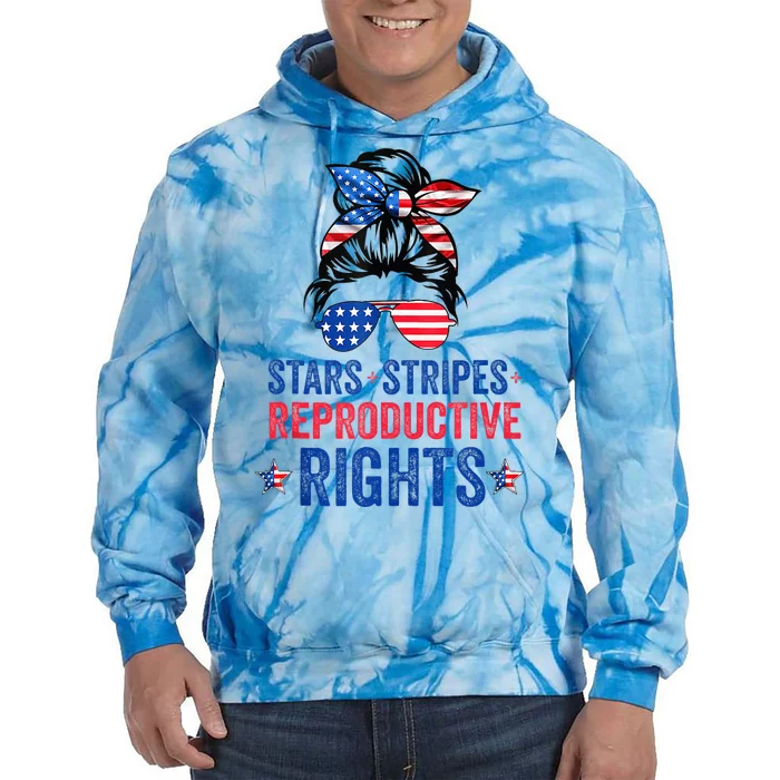 Messy Bun American Flag Stars Stripes Reproductive Rights Tie Dye Hoodie