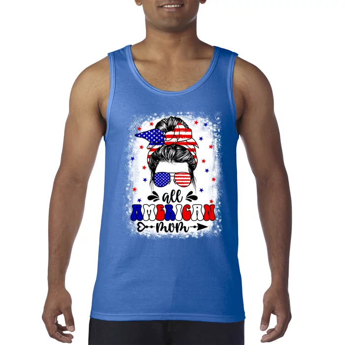 Messy Bun All American Flag Mom 4th Of July Mama Mimi Gift Tank Top