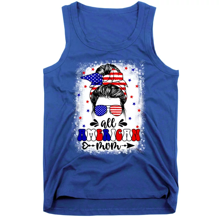 Messy Bun All American Flag Mom 4th Of July Mama Mimi Gift Tank Top