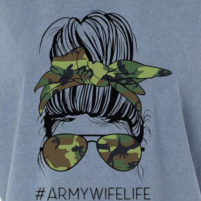 Messy Bun Army Wife Life Camo Print Sunglasses Mothers Day Garment-Dyed Women's Muscle Tee