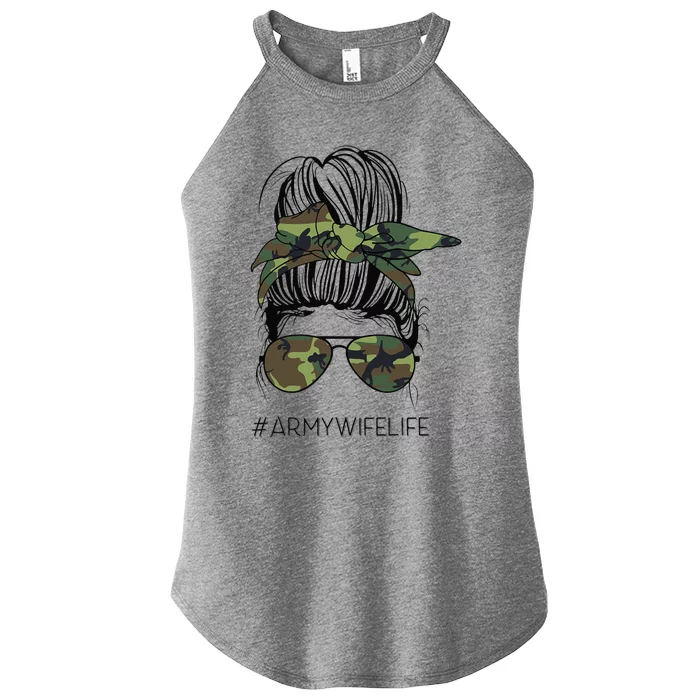 Messy Bun Army Wife Life Camo Print Sunglasses Mothers Day Women’s Perfect Tri Rocker Tank