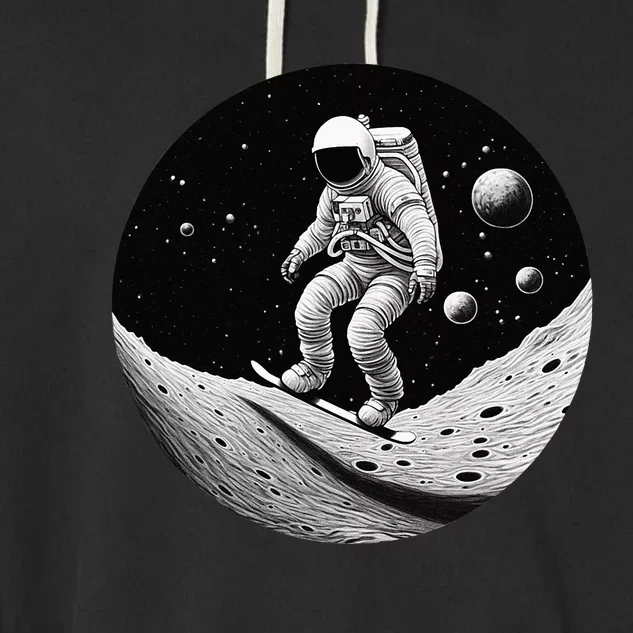 Moon Boarding Astronaut Funny Garment-Dyed Fleece Hoodie