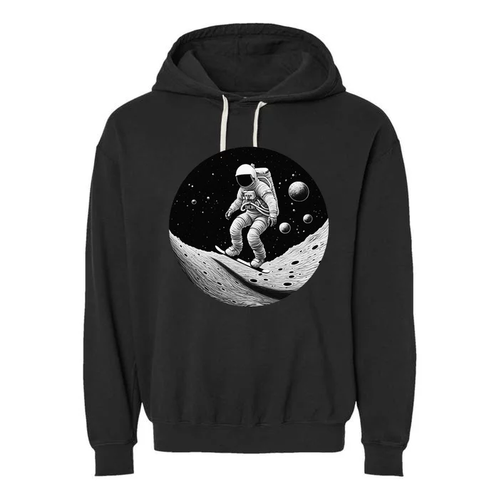 Moon Boarding Astronaut Funny Garment-Dyed Fleece Hoodie