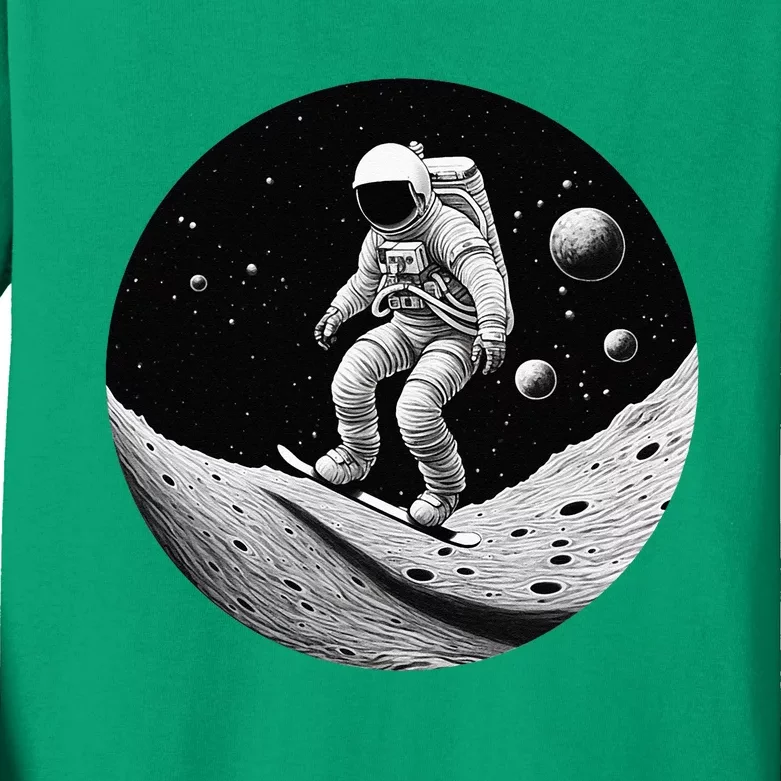 Moon Boarding Astronaut Funny Kids Long Sleeve Shirt