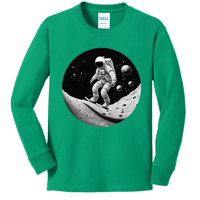 Moon Boarding Astronaut Funny Kids Long Sleeve Shirt