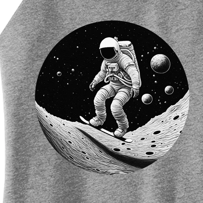 Moon Boarding Astronaut Funny Women’s Perfect Tri Rocker Tank