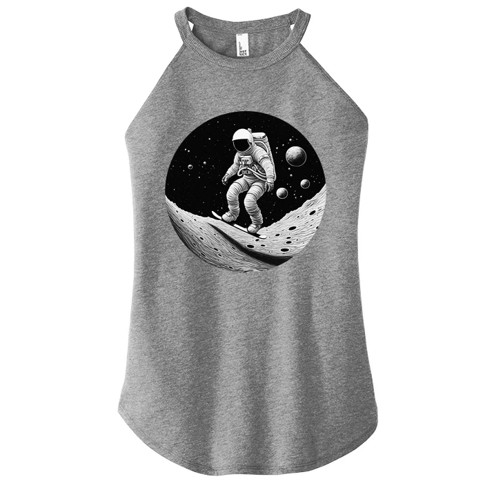 Moon Boarding Astronaut Funny Women’s Perfect Tri Rocker Tank