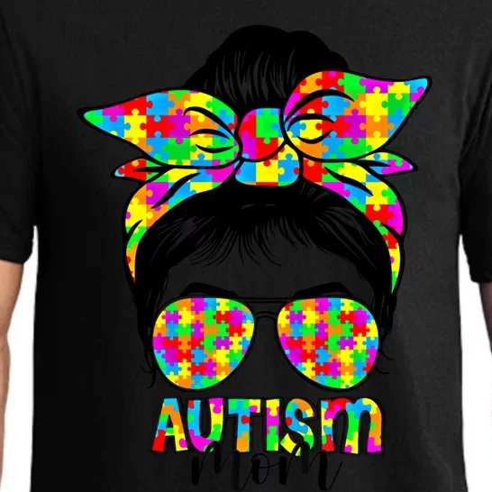 Messy Bun Autistic Autism Awareness Mom Life Sped Teacher Gift Pajama Set