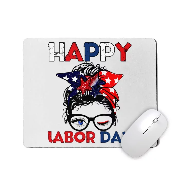 Messy Bun American Flag Labor Day Woman USA Vintage Mousepad