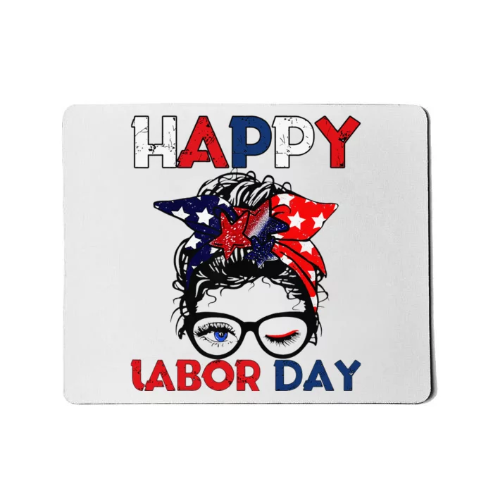 Messy Bun American Flag Labor Day Woman USA Vintage Mousepad