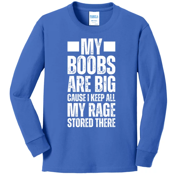 My Boobs Are Big Because I Keep All My Rage There Big Boobs Gift Kids Long Sleeve Shirt