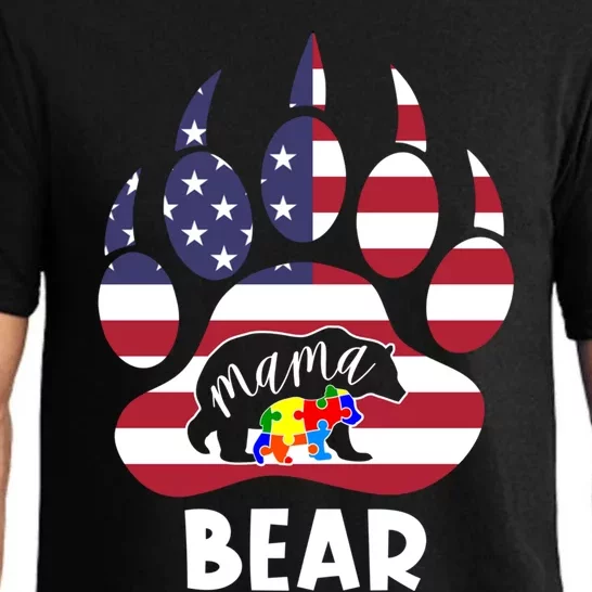 Mama Bear Autism American Flag 4th Of July Patriotic Mom Gift Pajama Set