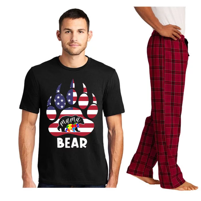 Mama Bear Autism American Flag 4th Of July Patriotic Mom Gift Pajama Set