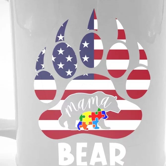 Mama Bear Autism American Flag 4th Of July Patriotic Mom Gift Front & Back Beer Stein