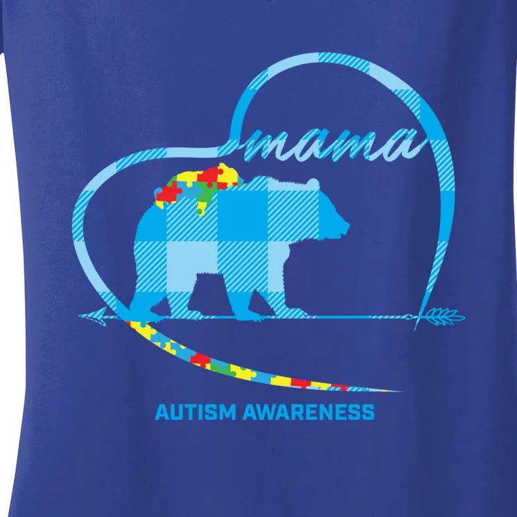 Mama Bear Autism Awareness Mom Mother Funny Gift 'S Meaningful Gift Women's V-Neck T-Shirt