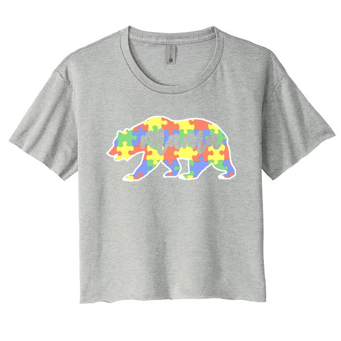 Mama Bear Autism Gift For Autism Awareness Mom Gift Women's Crop Top Tee