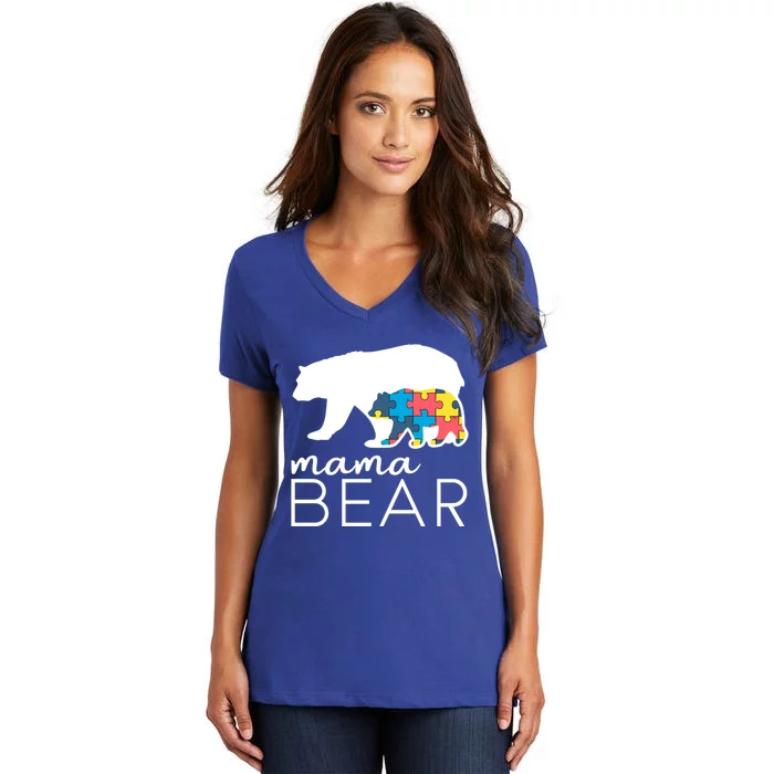 Mama Bear Autism Mom Gift Women's V-Neck T-Shirt