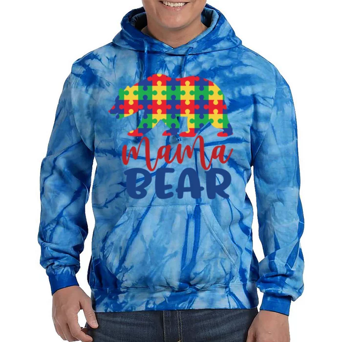 Mama Bear Autism Puzzle Pieces Autistic Parent Mom Meaningful Gift Tie Dye Hoodie