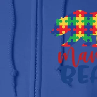 Mama Bear Autism Puzzle Pieces Autistic Parent Mom Meaningful Gift Full Zip Hoodie