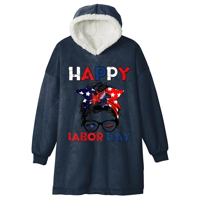 Messy Bun American Flag Labor Day Usa Meaningful Gift Hooded Wearable Blanket