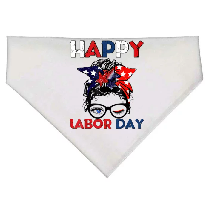 Messy Bun American Flag Labor Day Usa Meaningful Gift USA-Made Doggie Bandana