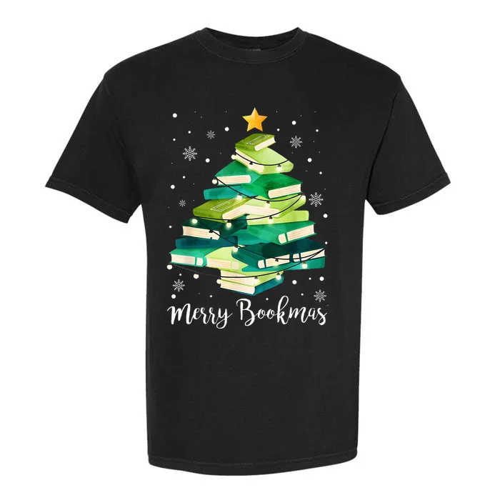 Merry Bookmas Books Pine Tree Funny Reading Lover Christmas Garment-Dyed Heavyweight T-Shirt