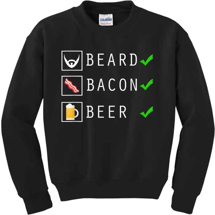 Mens Beard Bacon Beer Funny Checklist Design Kids Sweatshirt