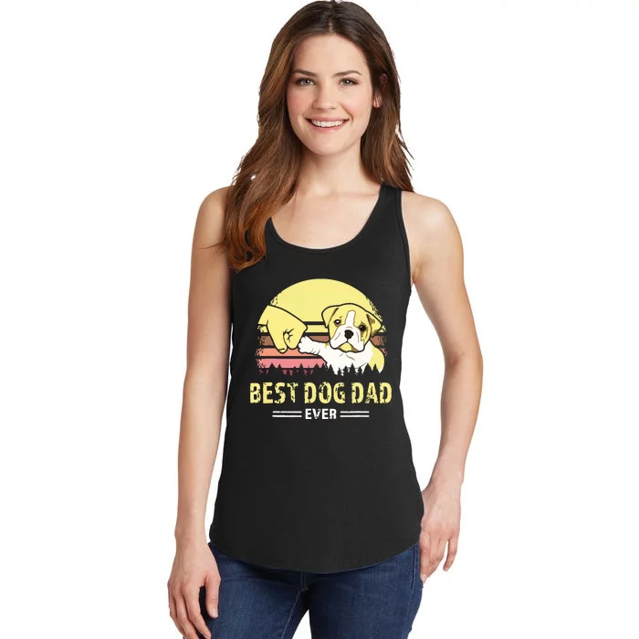 Men Best Bulldog Dad Ever Vintage English Bulldog Puppy Lover Ladies Essential Tank