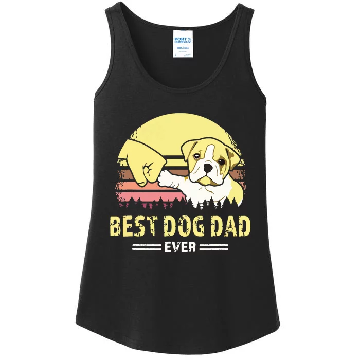 Men Best Bulldog Dad Ever Vintage English Bulldog Puppy Lover Ladies Essential Tank