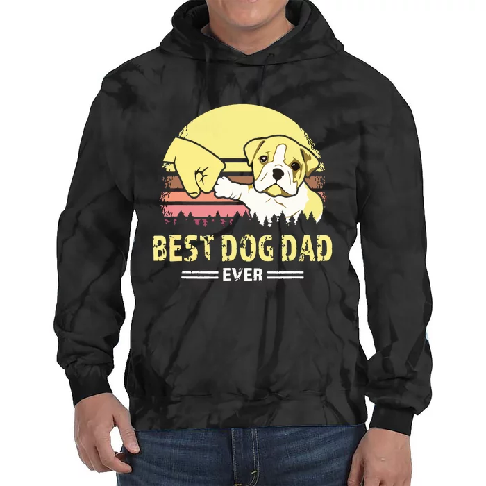 Men Best Bulldog Dad Ever Vintage English Bulldog Puppy Lover Tie Dye Hoodie